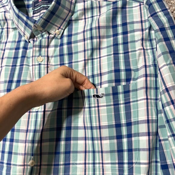 Vineyard Vines Men's Sz XXL Classic Fit Tucker Blue & Green Plaid Long Sleeve - Picture 4 of 8